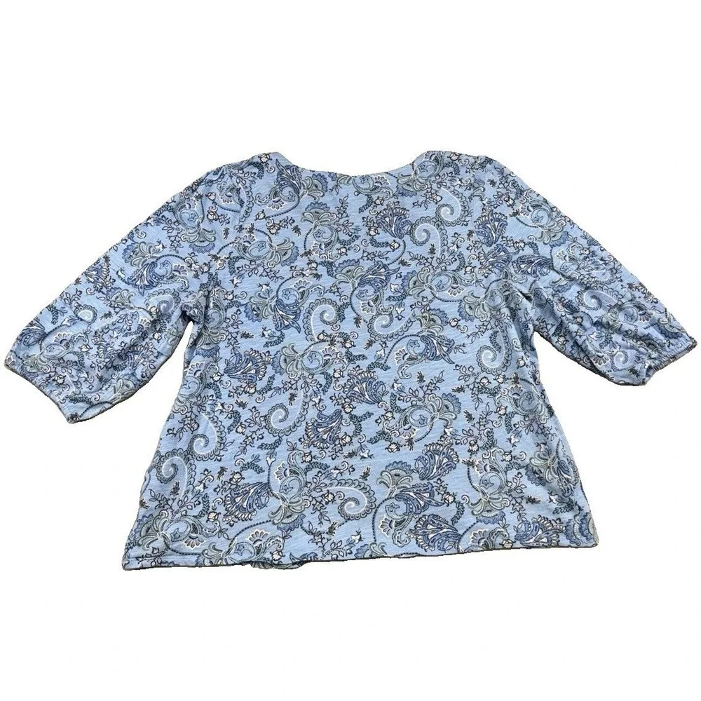J.Jill Blue Paisley Print Scoop Neck 3/4 Sleeve Cotton Modal Blouse Boxy Sz XL